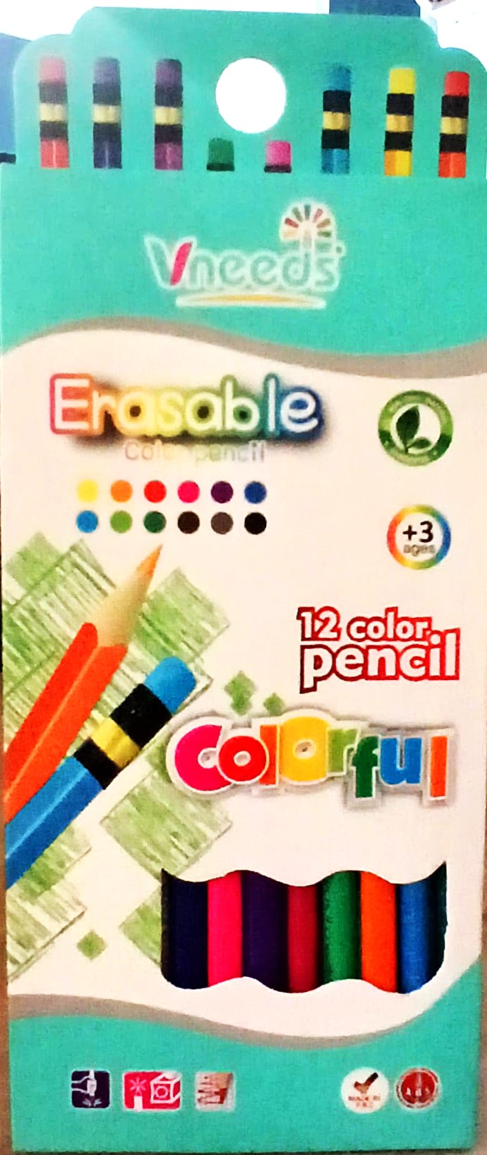 Vneeds Erasable 12 Colors Pencils