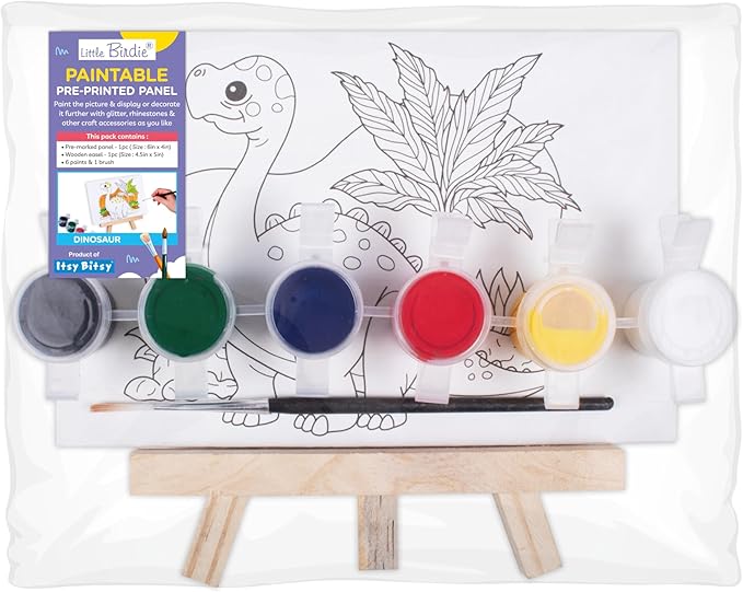 Paintable Pre Printed Panel with Easel And Paints - Dinosaur