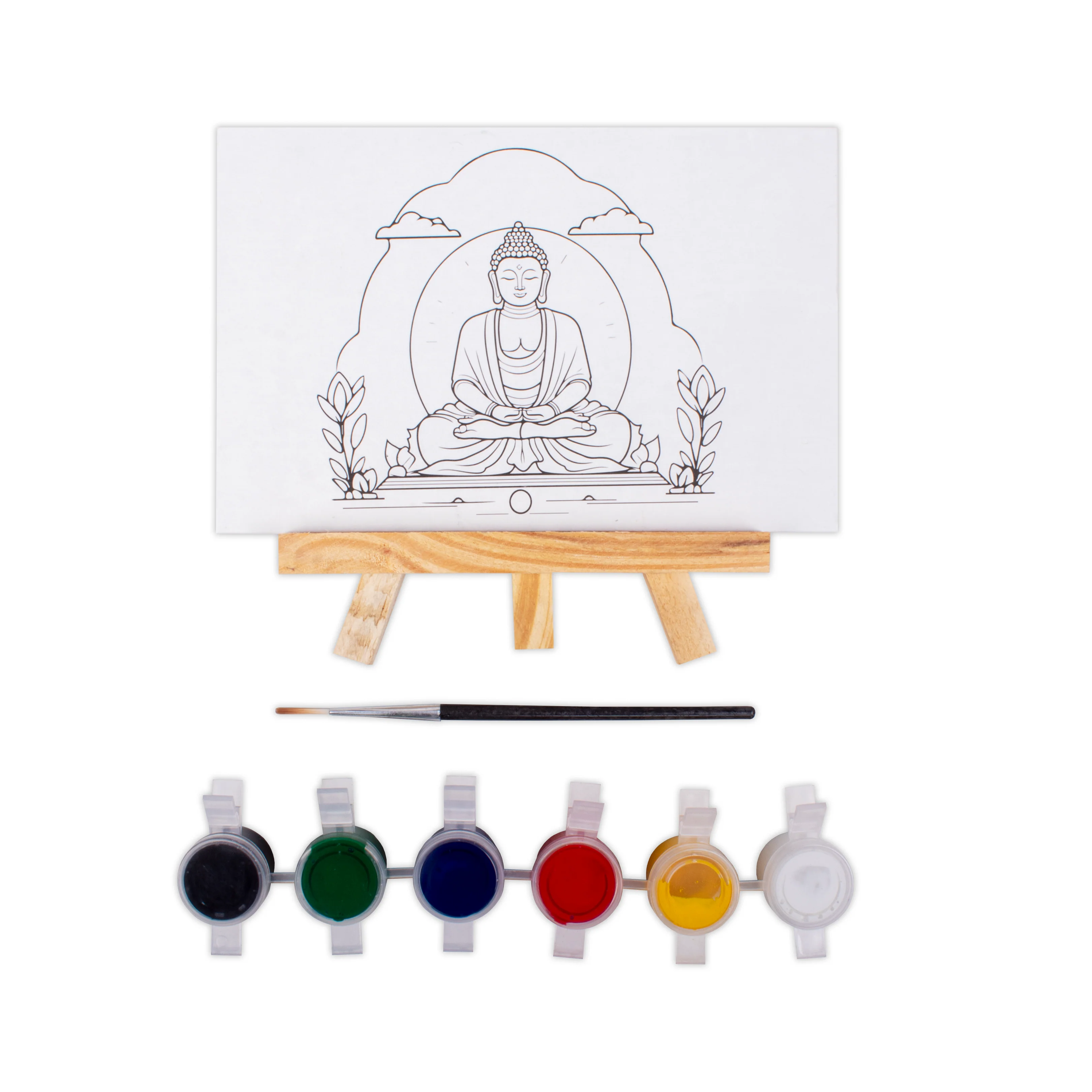 Paintable Pre-Printed Panel with Easel And Paints - Buddha