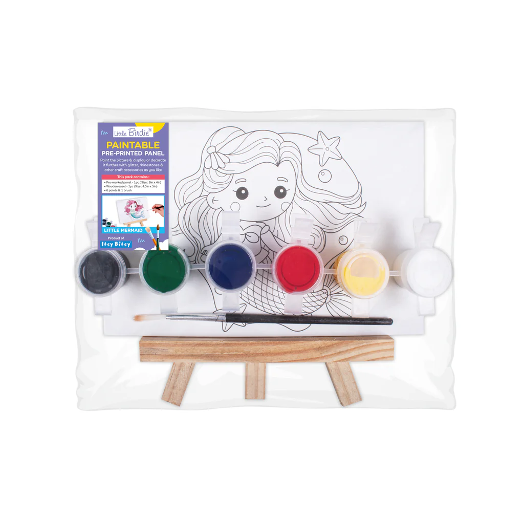 Paintable Pre printed Panel with Easel And Colors - Little Mermaid