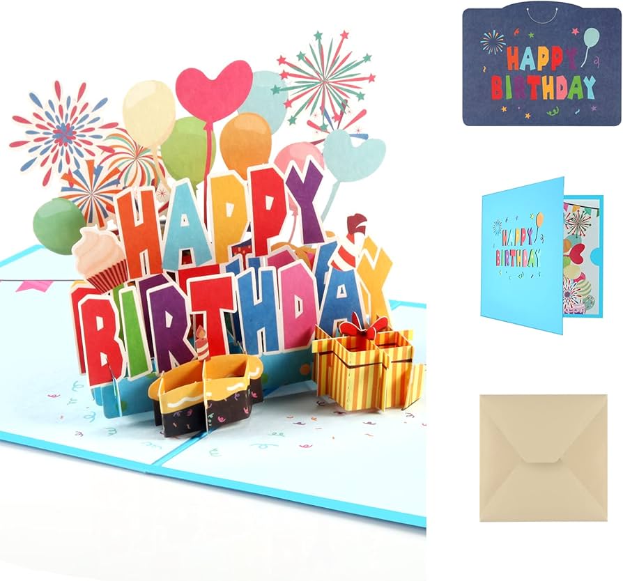 Happy Birthday 3D Pop Up Greeting Card With Envelope