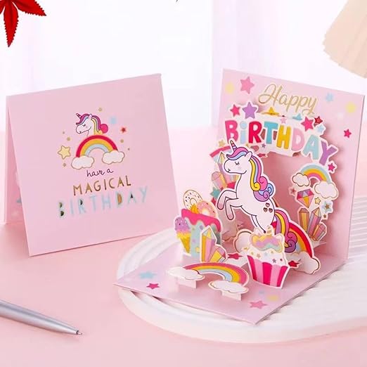Unicorn and Rainbow 3D Pop Up Greeting Card and Envelope